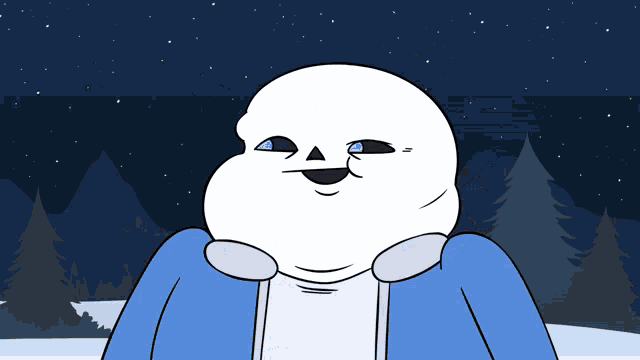 a cartoon drawing of a man in a blue jacket with a smile on his face