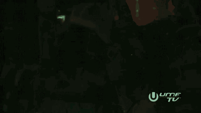 a group of people are dancing in a dark room and the word umf is on the bottom right