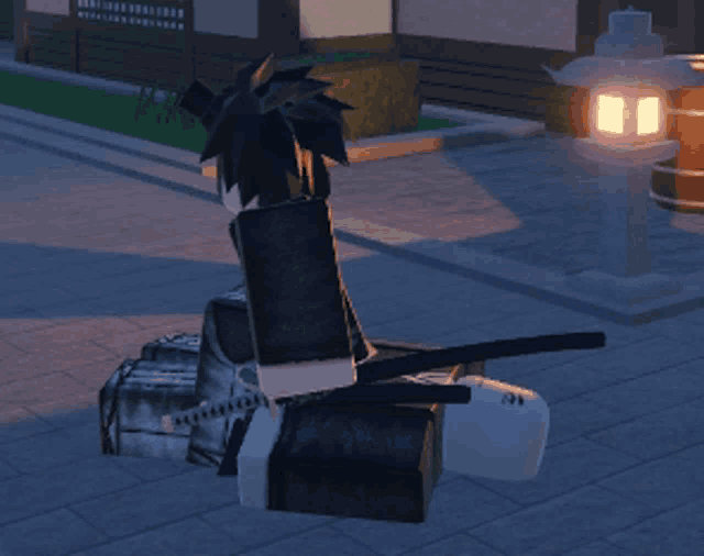 a person in a video game with a sword on their back
