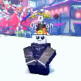 a lego man is standing in the snow in front of a christmas tree .