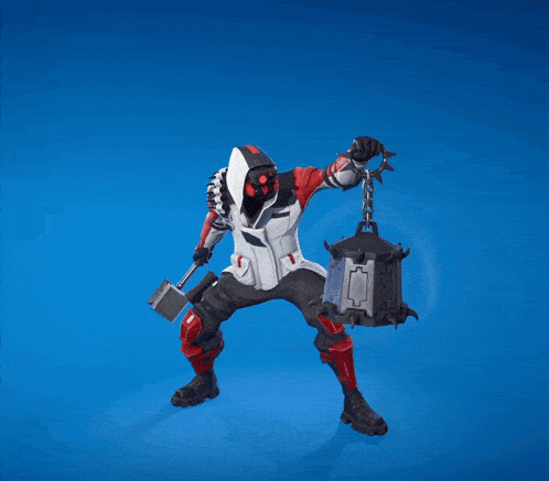 a video game character is holding a hammer and lantern