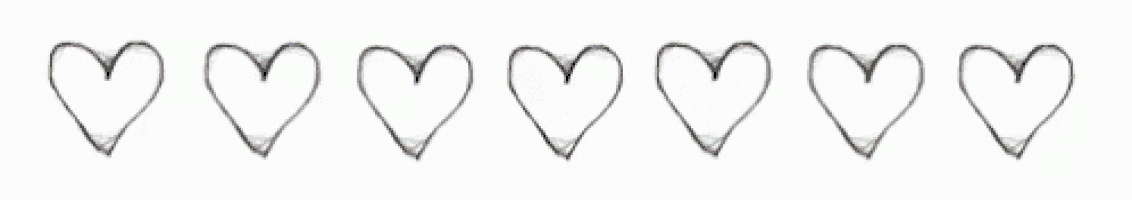 a row of hearts in different colors on a white background