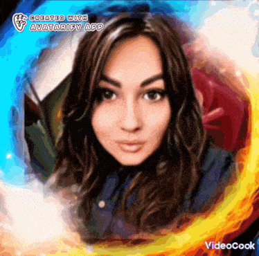 a woman 's face is displayed in a video cook app