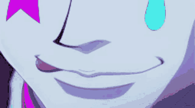a close up of a person 's face with a pink star in his eyes and a tear coming out of his eye .