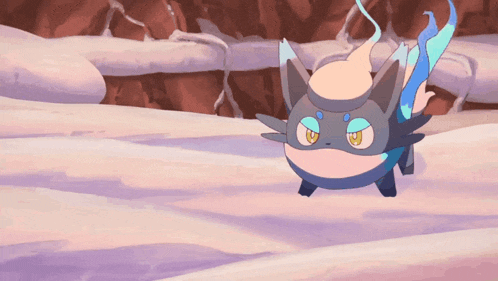 a cartoon drawing of a pokemon with a blue tail