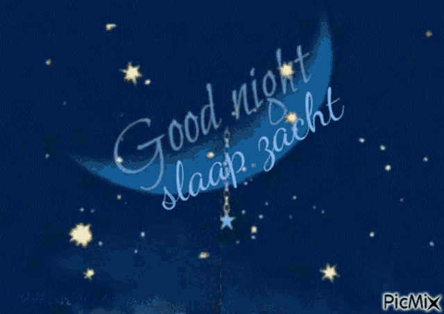 a picture of a crescent moon with the words " good night slaap zacht " on it