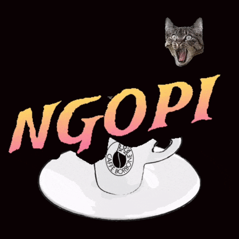 the word ngopi is on a black background next to a cup of coffee