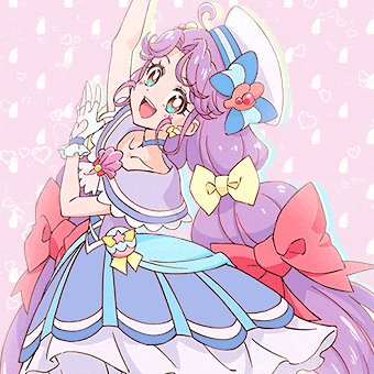 a drawing of a girl with purple hair wearing a blue and white dress