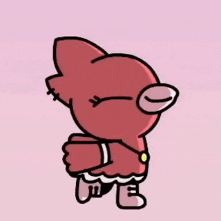 a cartoon drawing of a red bird walking on a pink background