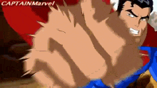 a cartoon of superman without a shirt is being punched
