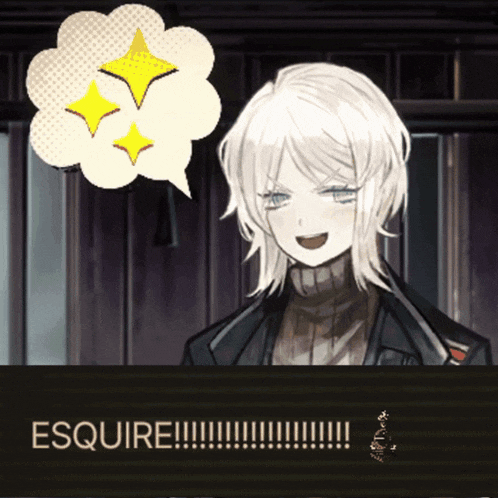 a cartoon character with a speech bubble that reads esquire