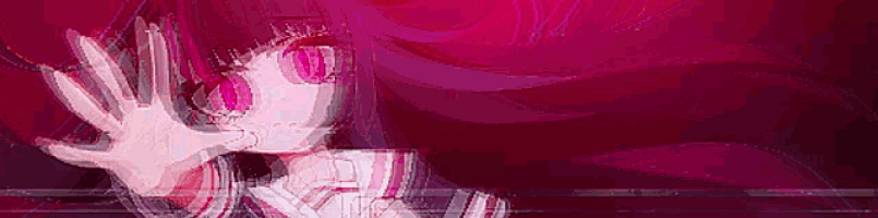 a pixel art of a girl with long pink hair making a stop sign