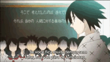 a cartoon character stands in front of a blackboard with foreign writing on it