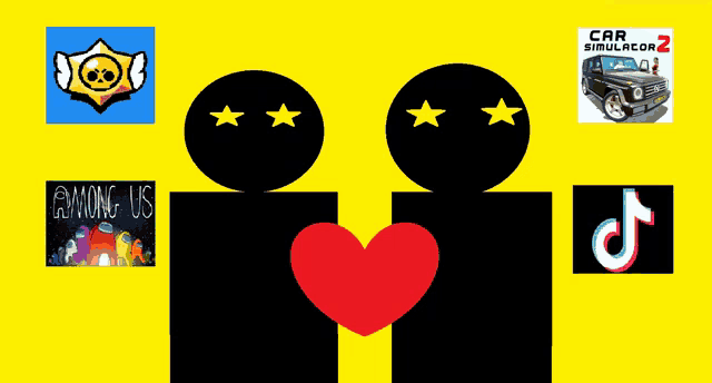 among us brawl stars car simulator 2 and tiktok are among the games shown on this yellow background