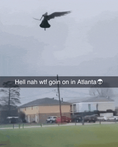 a bird is flying in the sky with a caption that says hell nah wtf goin on in atlanta