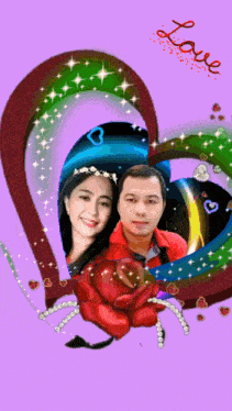 a picture of a man and a woman in a heart frame with the word love on the bottom