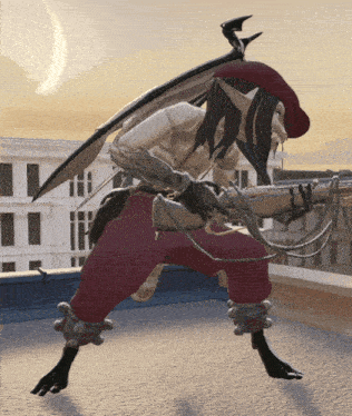 a cartoon character is holding a gun and wearing red pants and a red hat