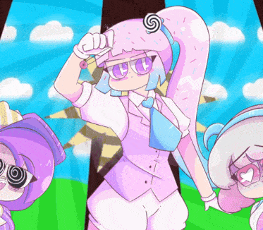 a cartoon drawing of a girl with a lollipop on her head