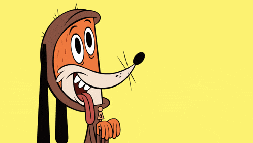 a cartoon dog is holding a bone with his tongue out