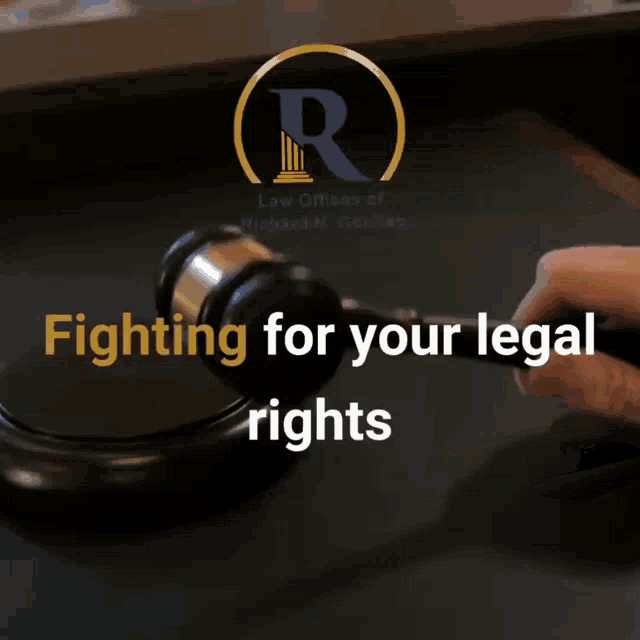 a poster for the law offices of richard n. gottlieb shows a person holding a gavel