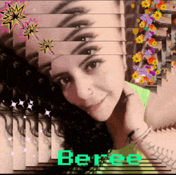 a picture of a woman with the name beree written in green