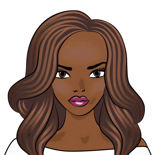 a cartoon of a woman with long brown hair and pink lips