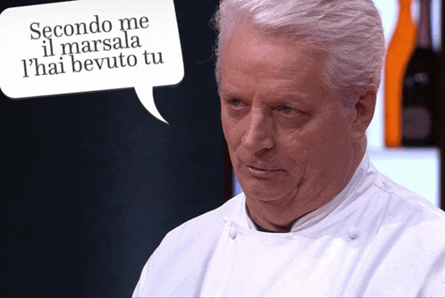 an older man with a speech bubble that says secondo me il marsala l'hai bevuto tu