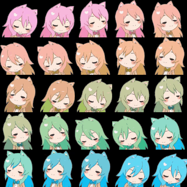 a bunch of cartoon characters with different colored hair
