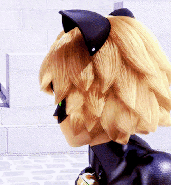 a cartoon character with a cat ear on his head