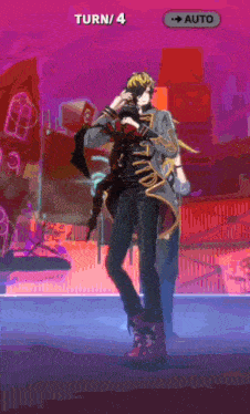 a cartoon character is standing in front of a screen that says auto