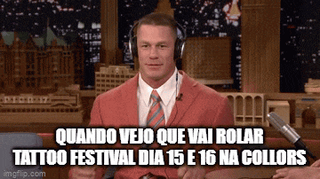 a man in a suit and tie wearing headphones says quando vejo que vai rolar tattoo festival dia 15 e 16 na collors