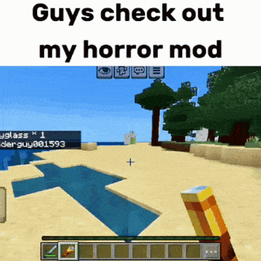 a screenshot of a video game with the words " guys check out my horror mod "