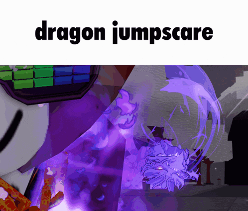 a picture of a purple dragon with the words dragon jumpscare below it