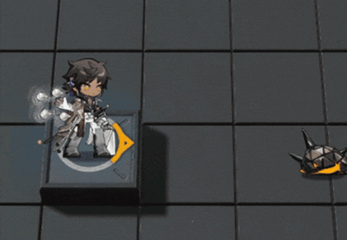 a cartoon character with a sword is standing on a black tiled floor