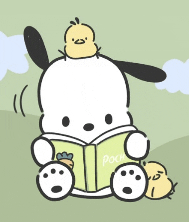 a cartoon drawing of a dog reading a book with the word poch on it