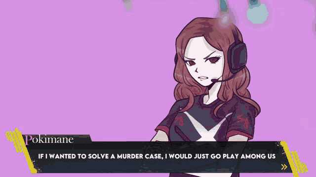 a video game screen shows a girl with headphones and a mask on her face