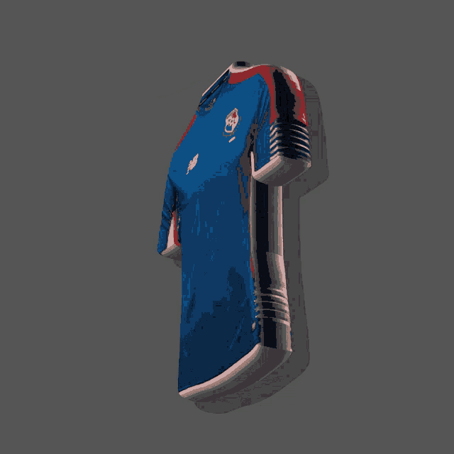 a blue jersey with a new balance logo on the sleeve