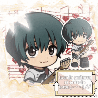 a cartoon of a boy playing a guitar with the words toca la guitarra si eres de latte below him