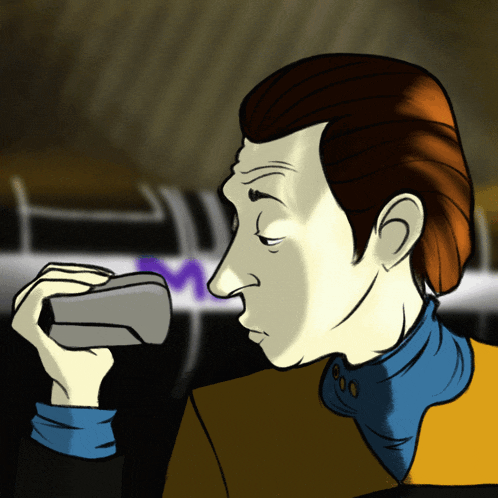 a cartoon of a man drinking from a can