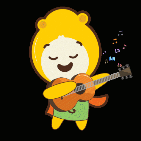 a cartoon character is holding a guitar and singing