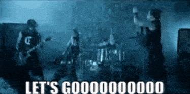 a band is playing in the rain with the words let 's goooooood written on the bottom