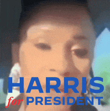 a harris for president poster with a woman 's face in the foreground