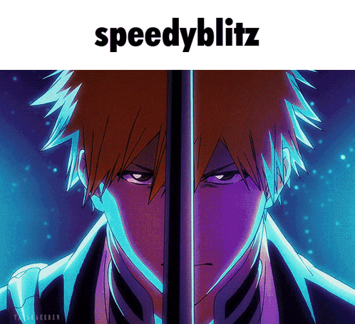 a picture of a anime character with the words speedyblitz above him