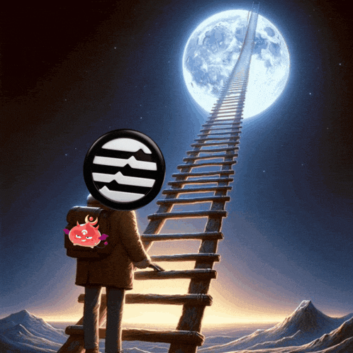 a person standing on a ladder with a coin on their head that says ' rb '