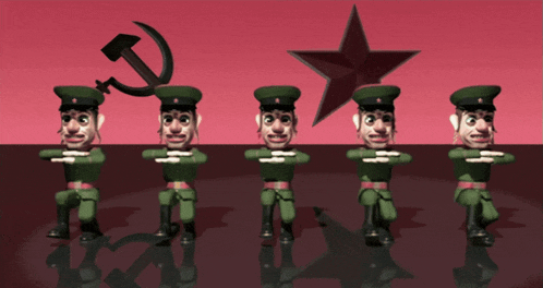a group of cartoon soldiers with a red star and a hammer and sickle