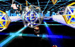 a pixel art of a person standing in front of a sphere