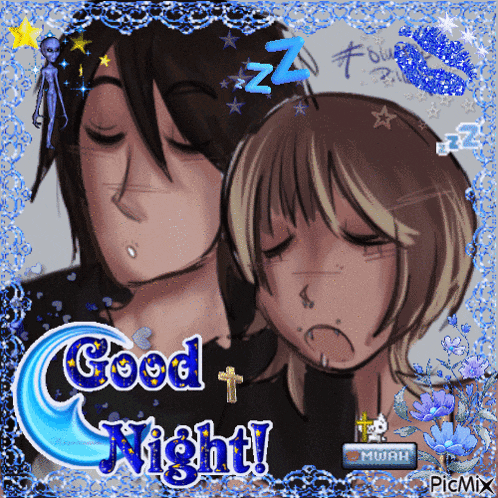 a picture of two anime characters with the words good night