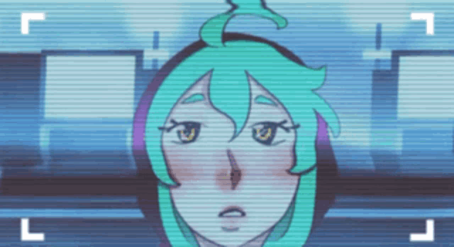 a cartoon of a girl with green hair and a hood