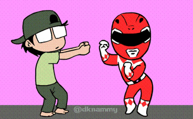 a cartoon of a boy and a red power ranger with the hashtag @dknammy