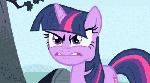 twilight sparkle from my little pony has an angry look on her face .